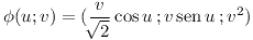 [tex] \phi (u;v) = (\frac{v}{\sqrt[]{2}}\cos{u} \, ;v\sen{u} \, ;v^2) [/tex]