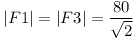 [tex]|F1|=|F3|=\frac{80}{\sqrt{2}}[/tex]