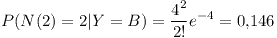 [tex]P(N(2)=2|Y=B) = \frac{4^2}{2!} e^{-4}=0.146[/tex]